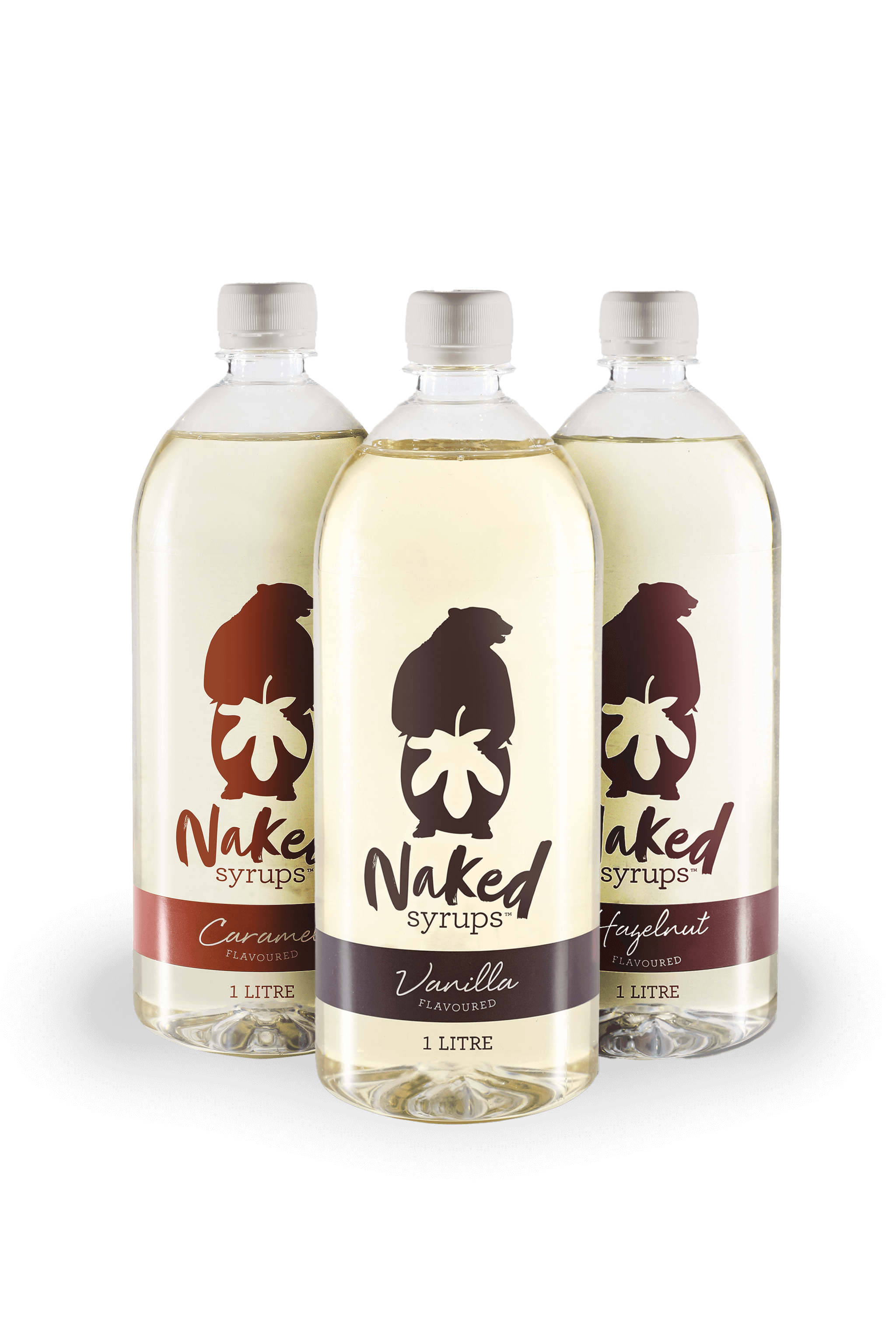 3 bottles of naked syrups flavourings